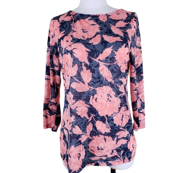 INC International Lightweight Semi Sheer Size L Top Navy Coral Pink, Runs Small - Picture 2 of 8